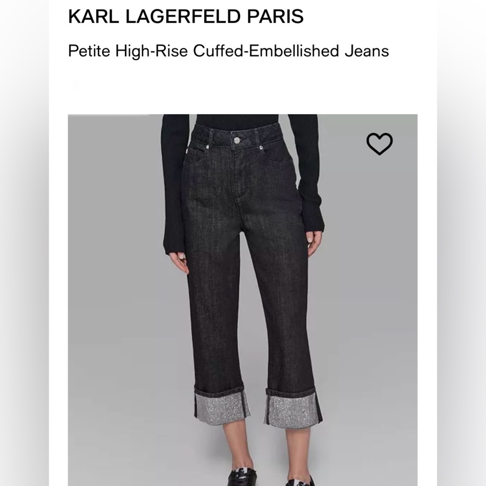 KARL LAGERFELD PARIS,AUTHENTIC WITH charming cuff Black Curled Embellished Jeans